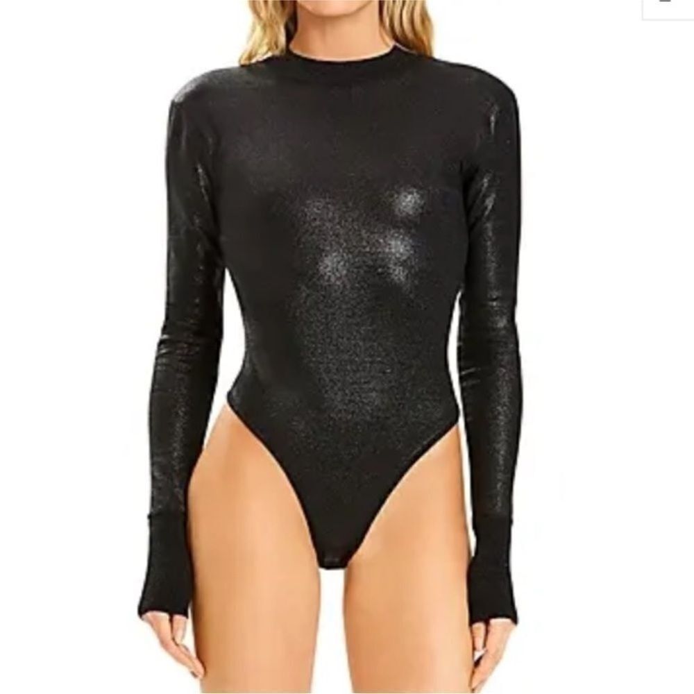 Herve Leger X Julia Restoin Routfeld Black Long Sleeve Open Back Bodysuit, Xxs